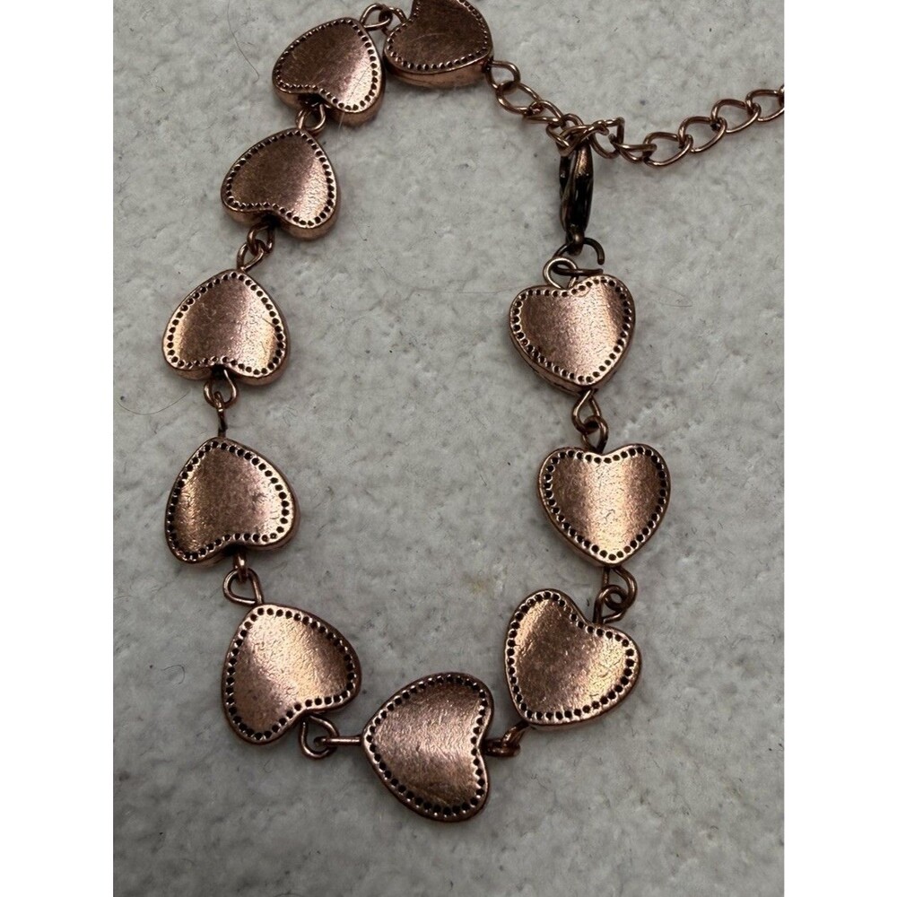 Vintage Rose Gold Copper Heart Link Bracelet Dainty Coquette Adjust Chain Gift